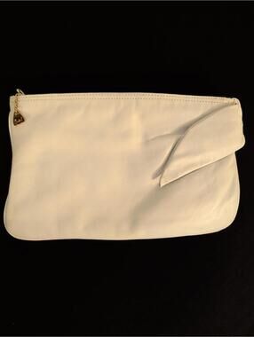 Brio! Vintage 80's  White Leather Clutch Bag Velvet Interior